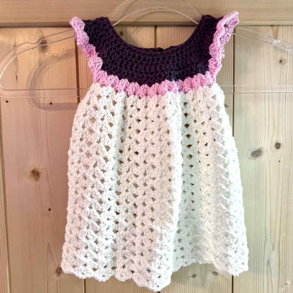 Crochet Toddler Dress in White and Purple